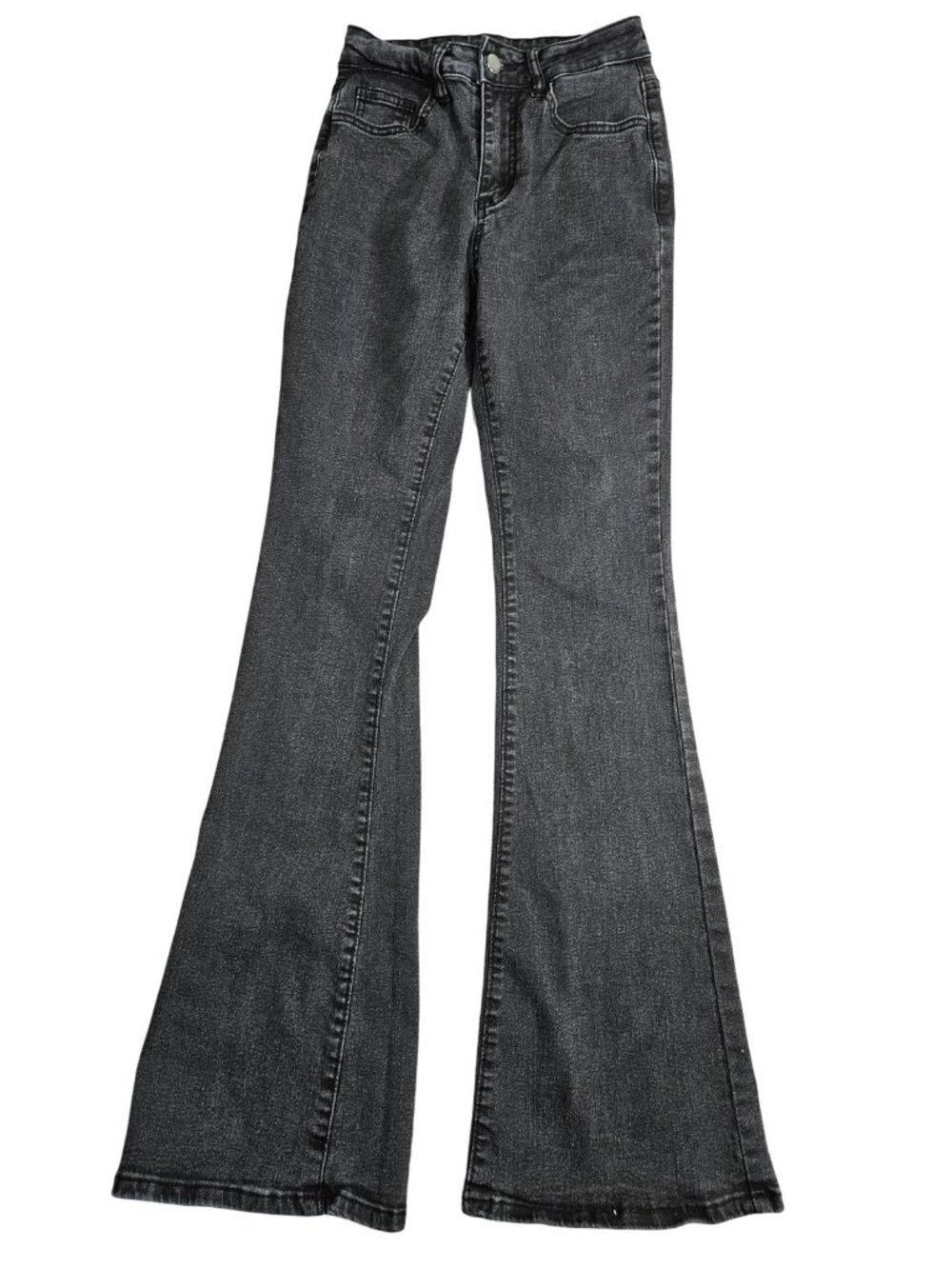 SHEIN High Rise Flare Jeans Womens XS Gray Charcoal Wash Stretch Denim Slim